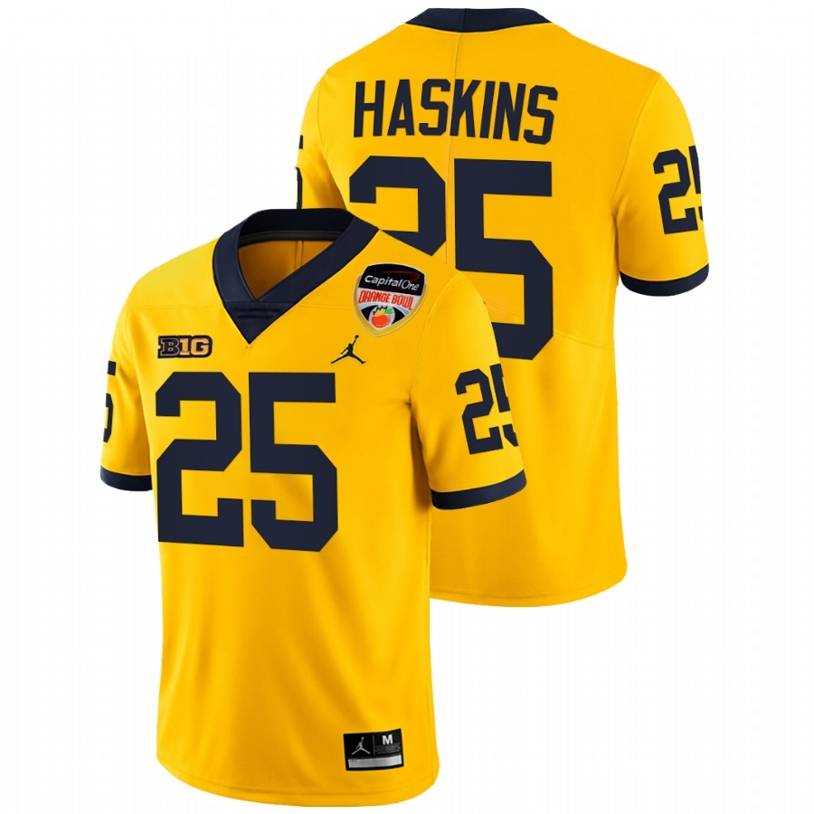 Michigan Wolverines Men's NCAA Hassan Haskins #25 Maize Orange Bowl Playoff s Limited 2021 College Football Jersey FID8449AN